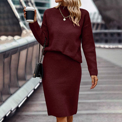 Women's Two Piece Set - Pullover Sweater & Bodycon Skirt Cozy Outfit