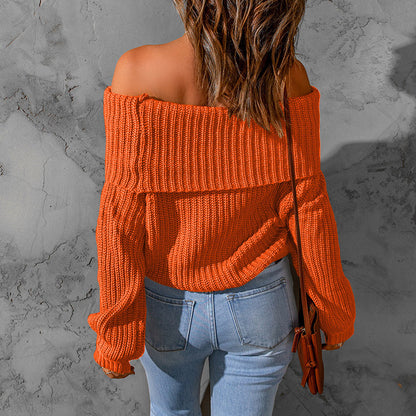 Women's Elegant Off-Shoulder Sweater, Textured Knit Long Sleeve Top For Winter Parties And Vacation