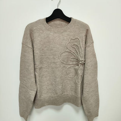 Women's Elegant Floral Sweater - 2025 Fall Winter Crew Neck Long Sleeve Casual Pullover