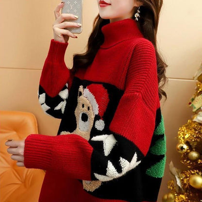 Christmas Turtleneck Sweater Women's Mid-length