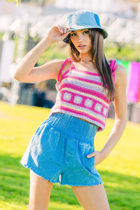 Women High-Waist Washed Twill Mini Shorts w/ Pockets