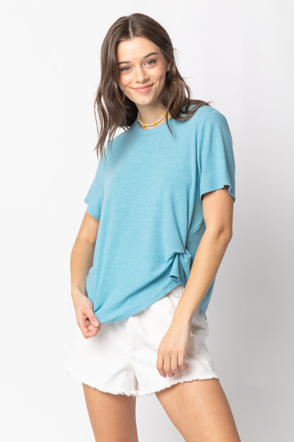 Women Short Sleeve Twisted Hem Knit Top