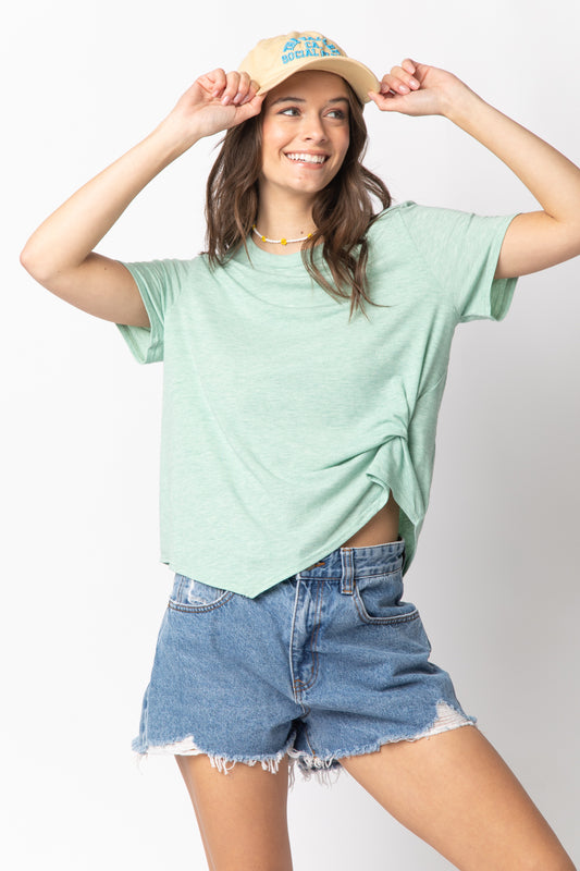 Women Short Sleeve Twisted Hem Knit Top