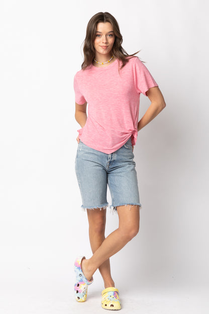 Women Short Sleeve Twisted Hem Knit Top