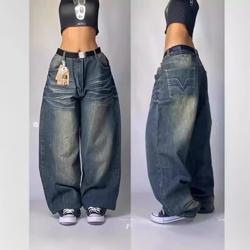 Loose Straight-Leg Jeans Retro Hip-Hop Gothic Street Clothing Casual Pants