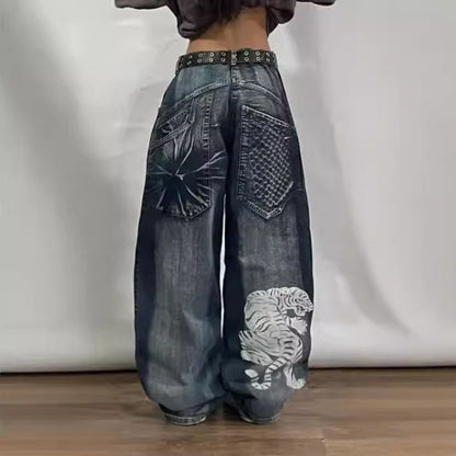 Loose Straight-Leg Jeans Retro Hip-Hop Gothic Street Clothing Casual Pants