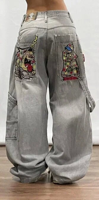 Loose Straight-Leg Jeans Retro Hip-Hop Gothic Street Clothing Casual Pants