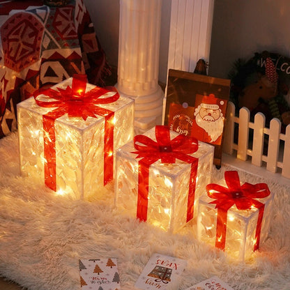 Led Christmas Gift Box Three-piece Set Lighting Chain Scene Layout Decorative Lights