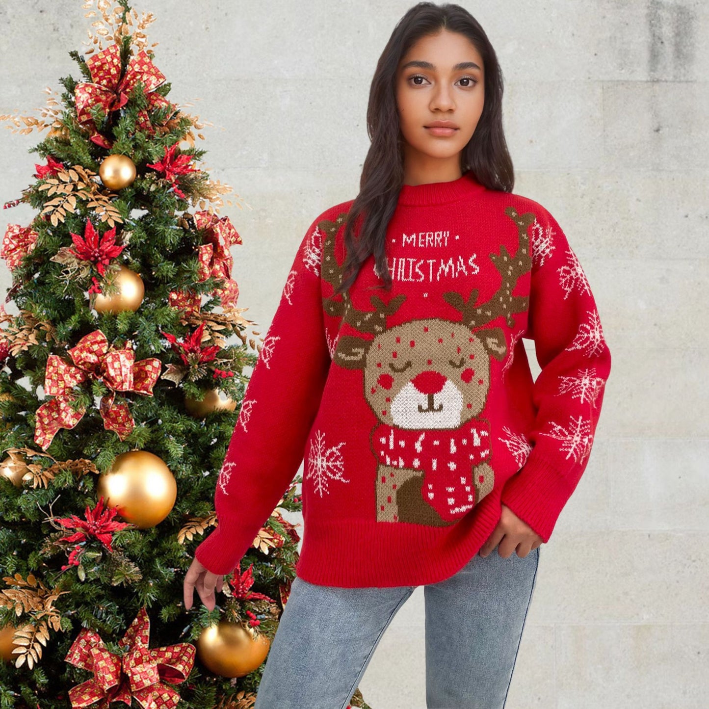 Christmas Snowflake Jersey Women's Elk Jacquard Sweater Top