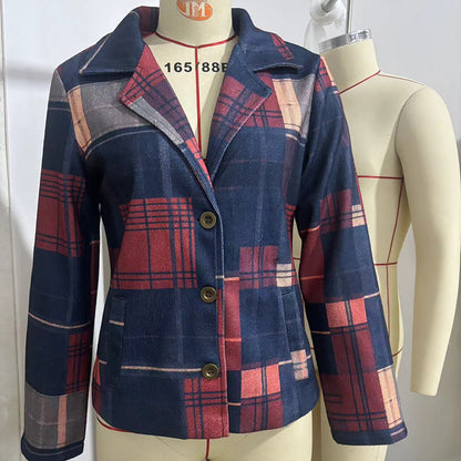 Vintage Women's Blazer With Stand Collar & Single Row Buttons Tailored Jacket For Autumn Winter Casual And Office Wear