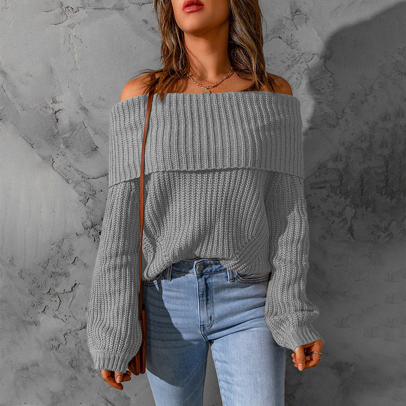 Women's Elegant Off-Shoulder Sweater, Textured Knit Long Sleeve Top For Winter Parties And Vacation