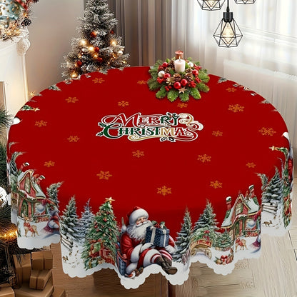 Christmas Snowflake Santa Claus Tablecloth Polyester Washable