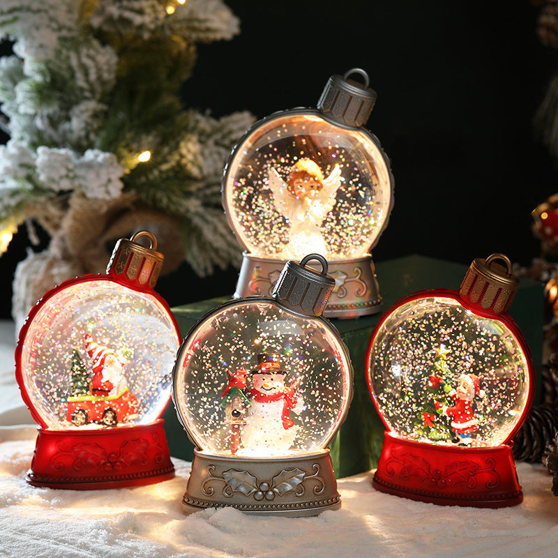 LED Luminous Christmas Figurines - Glowing Holiday Scene Decorations | Battery-Powered Flame Light Effect