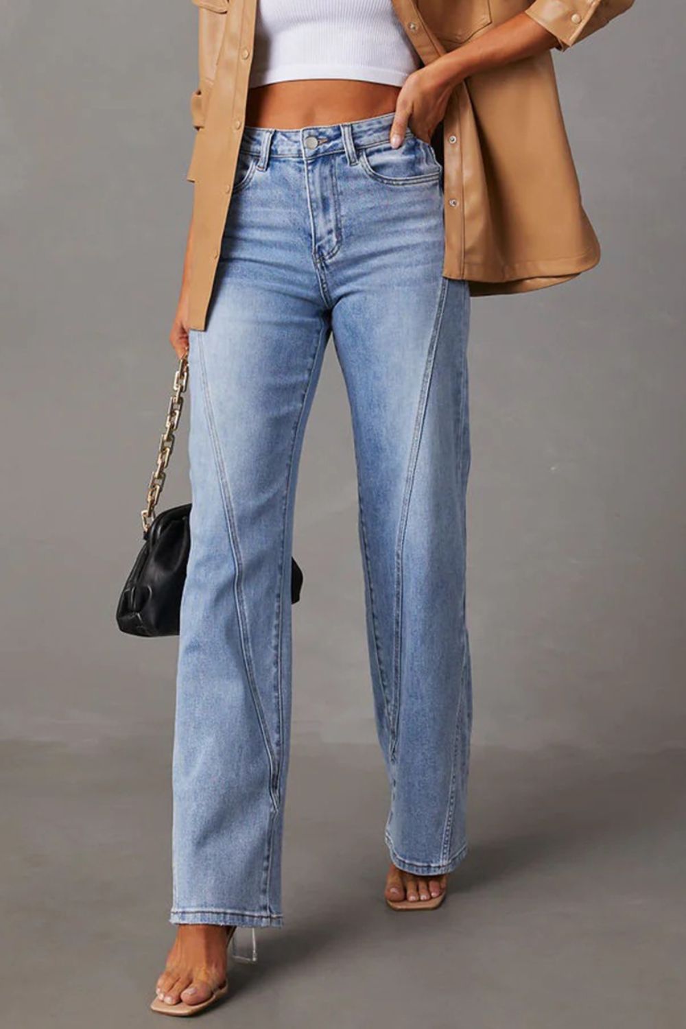 High Waist Straight Jeans with Pockets