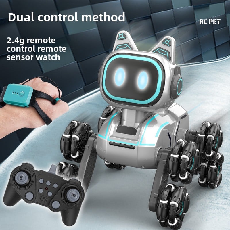 Remote-controlled eight-wheel stunt robot dog