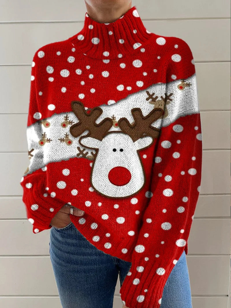Christmas Women's Printed Wear Turtleneck Sweater