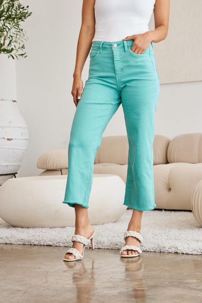 RFM Crop Chloe Full Size Tummy Control High Waist Raw Hem Jeans - Hatuti