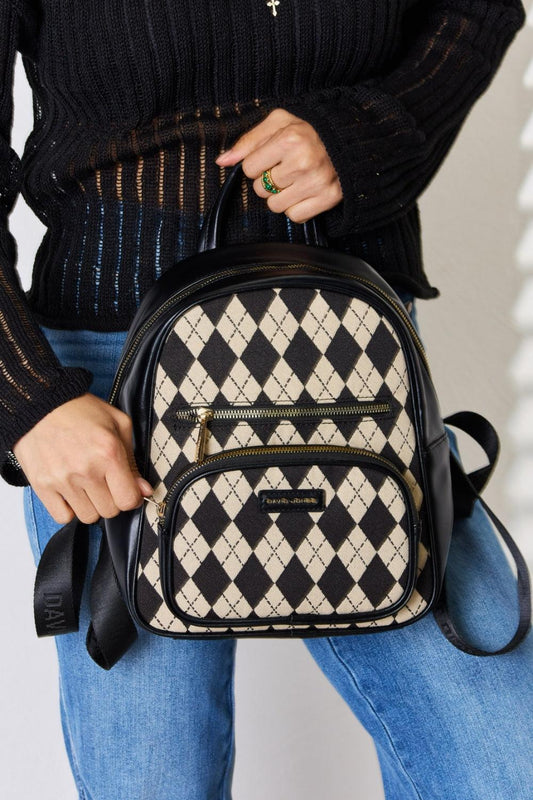 David Jones Argyle Pattern PU Leather Backpack - Hatuti