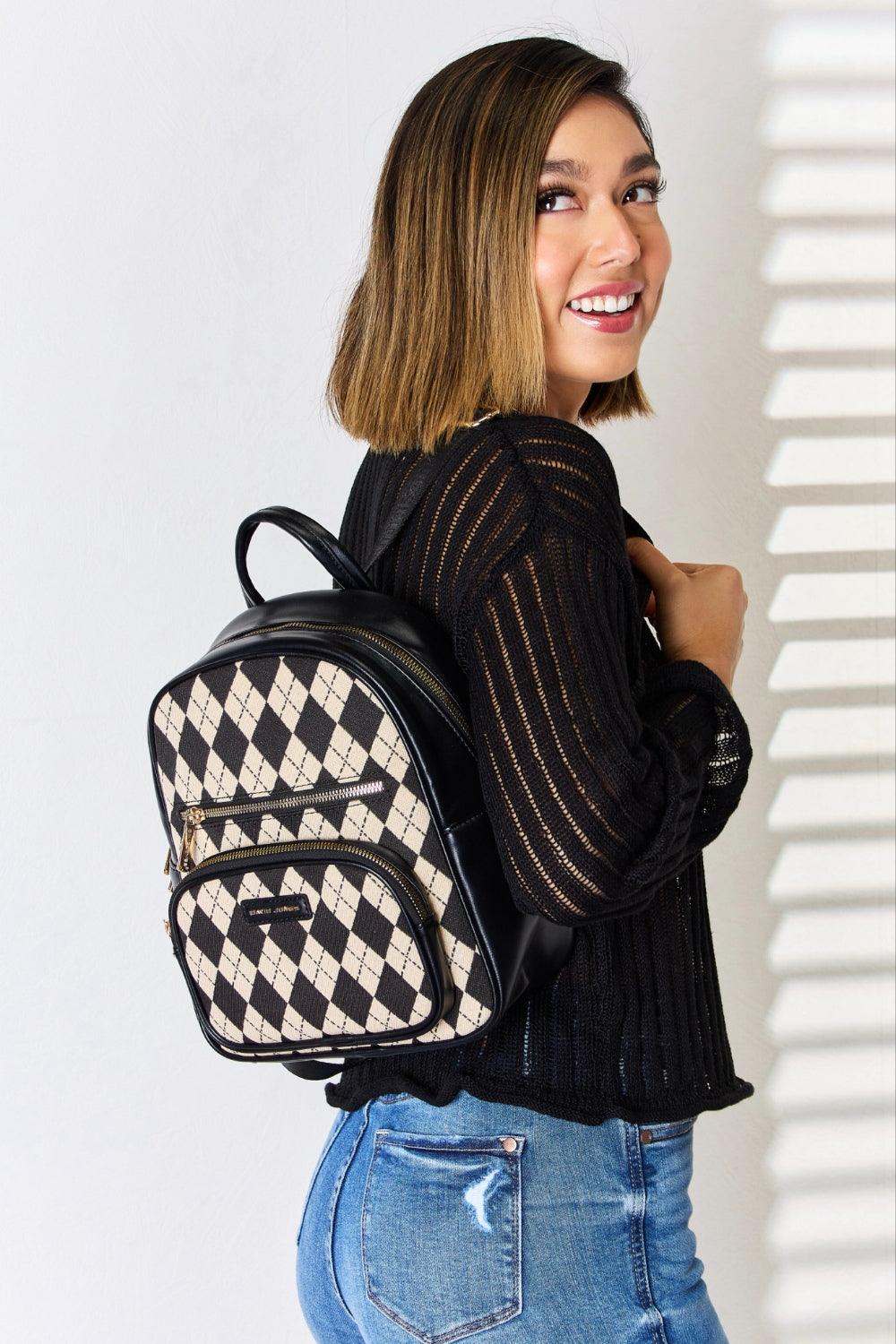 David Jones Argyle Pattern PU Leather Backpack - Hatuti