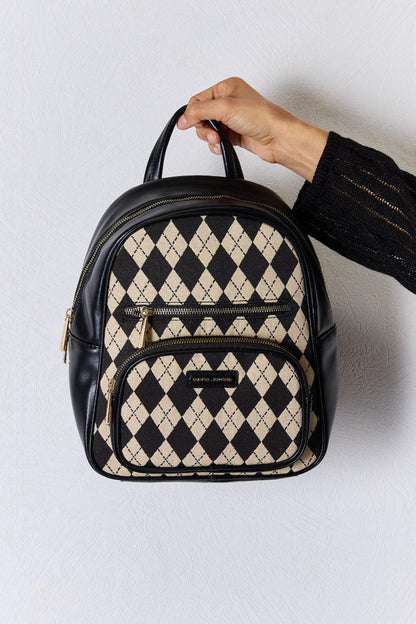 David Jones Argyle Pattern PU Leather Backpack - Hatuti