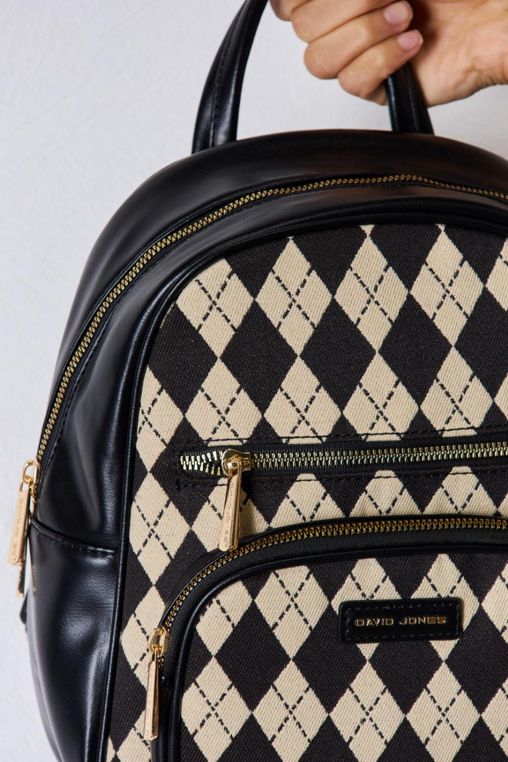 David Jones Argyle Pattern PU Leather Backpack - Hatuti