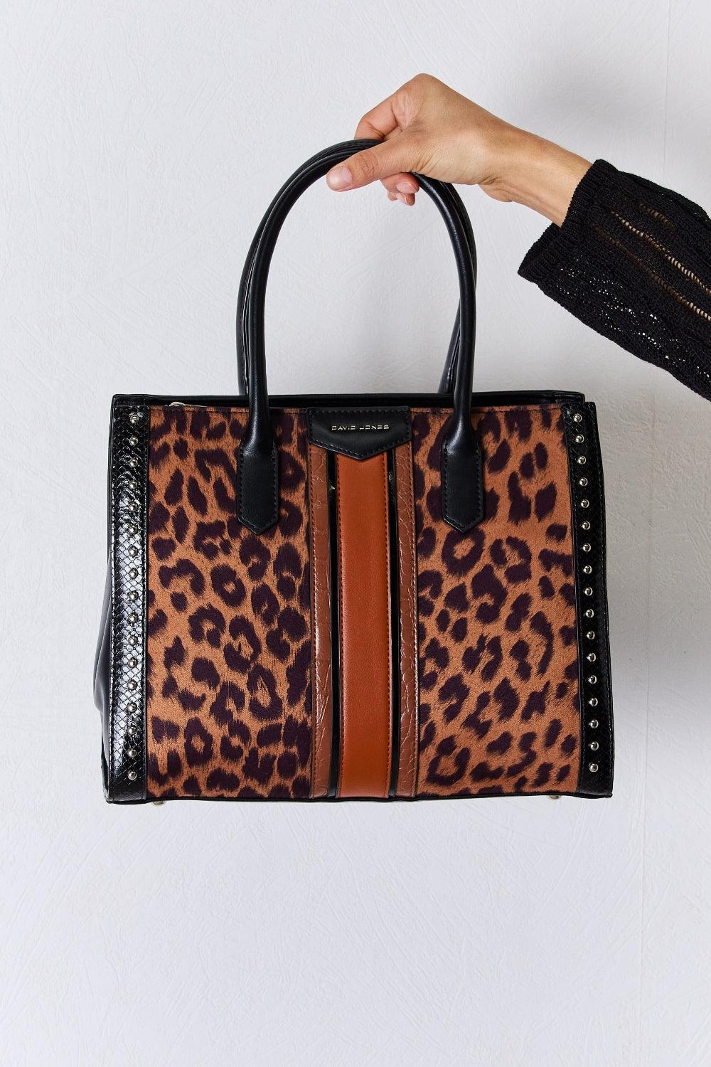 David Jones Leopard Contrast Rivet Handbag - Hatuti