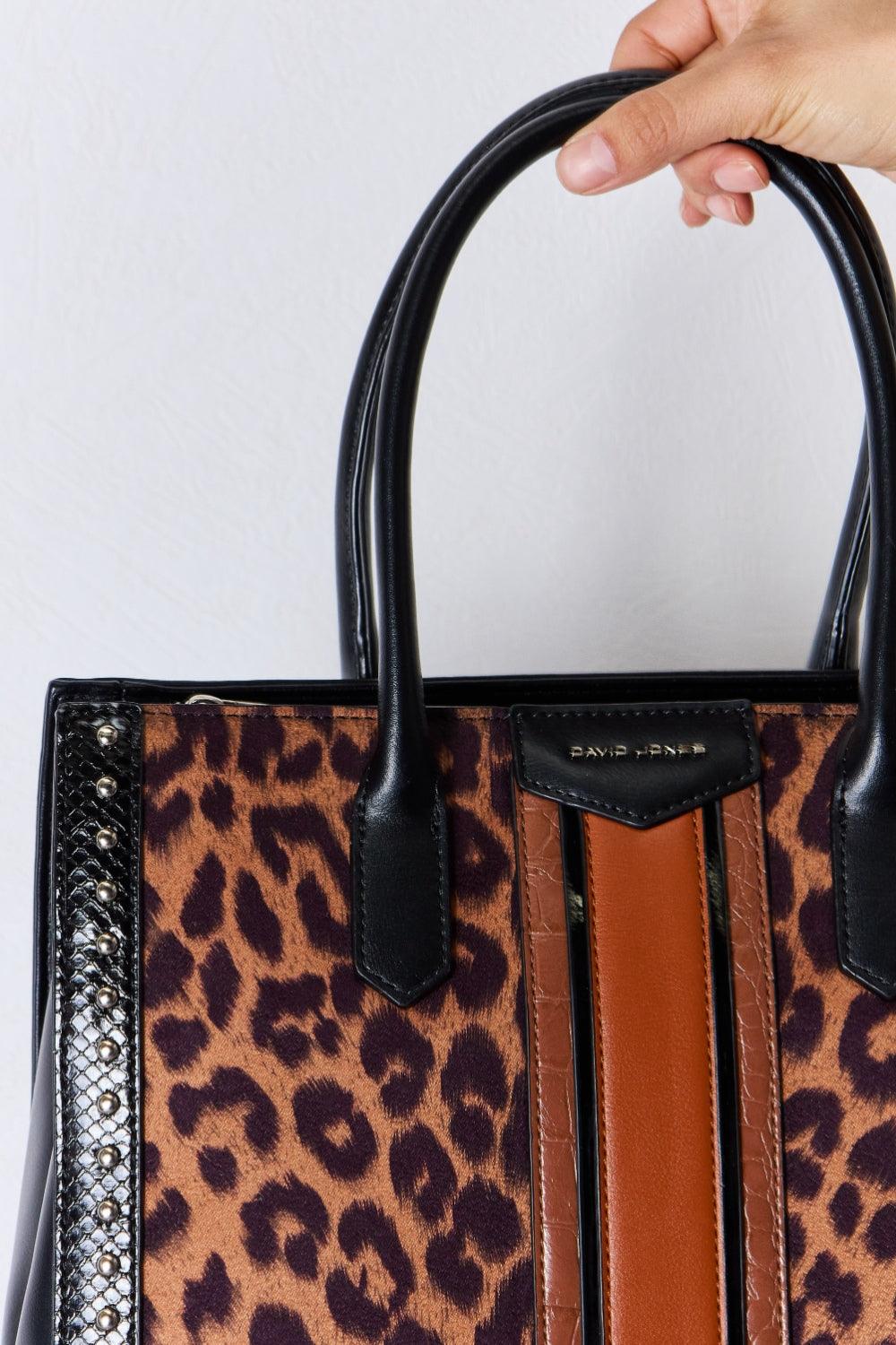 David Jones Leopard Contrast Rivet Handbag - Hatuti