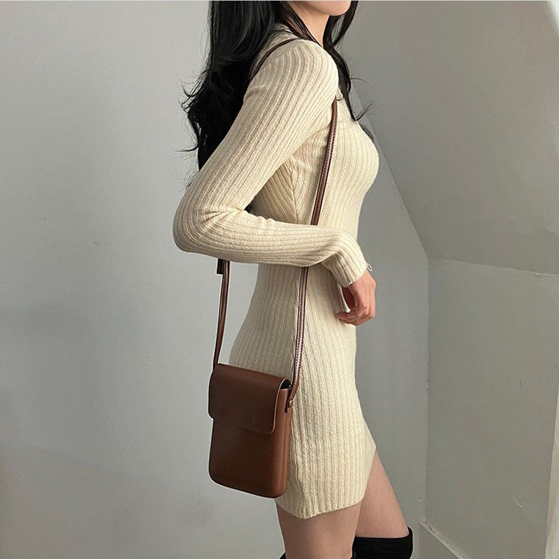 Women's V-Neck Bodycon Mini Dress - Slim Fit Long Sleeve Casual Dress