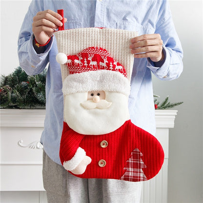 Jumbo Knitted Christmas Stocking - Red & White Santa/Snowman Design | Fireplace Décor & Gift Holder