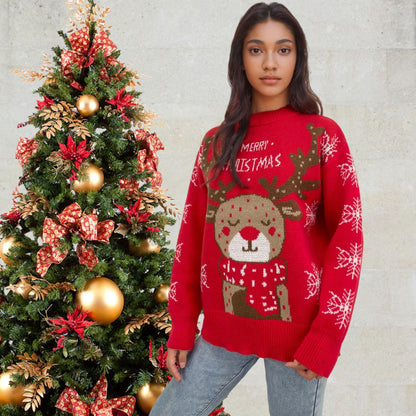 Christmas Snowflake Jersey Women's Elk Jacquard Sweater Top