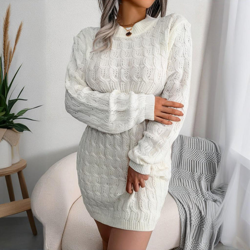 Women's Bodycon Pullover Mini Sweater Dress - Cozy Crew Neck Long Sleeve Dress For Fall Wintert