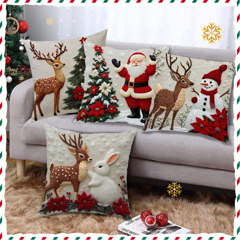 Christmas Cover Festival Elk Rabbit Decoration Sofa Atmosphere Decoration Linen Pillow