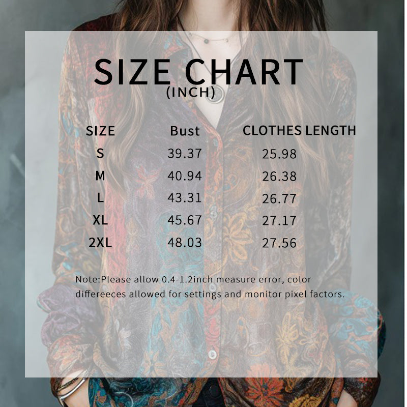 Women's Retro Boho Floral Shirt - Button Down Long Sleeve Blouse, Vintage Style Top