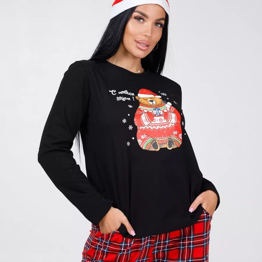 Plaid Printed Long Sleeve Pajama Set