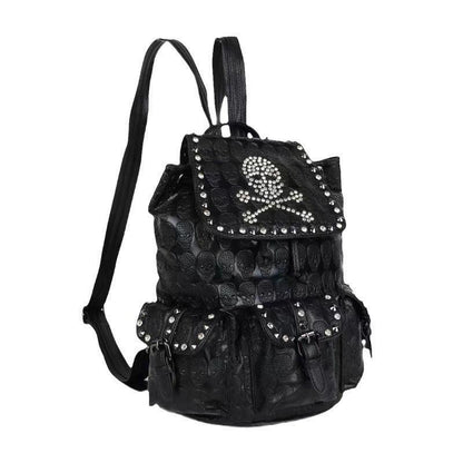 Fashion Skull Rivets With Diamonds Leather Backpack - Hatuti