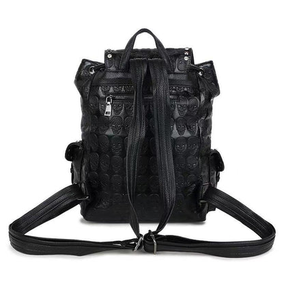 Fashion Skull Rivets With Diamonds Leather Backpack - Hatuti