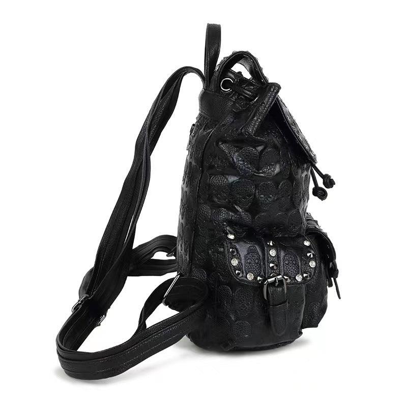 Fashion Skull Rivets With Diamonds Leather Backpack - Hatuti