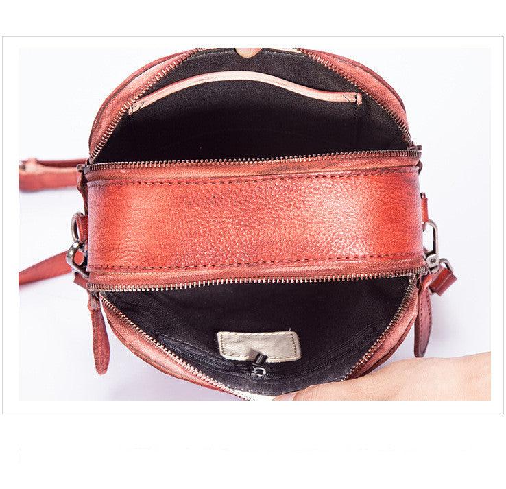 Heart-Shaped Top Layer Leather Fashion Polished Crossbody Bag - Hatuti