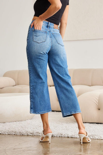 Judy Blue Full Size Braid Side Detail Wide Leg Jeans - Hatuti