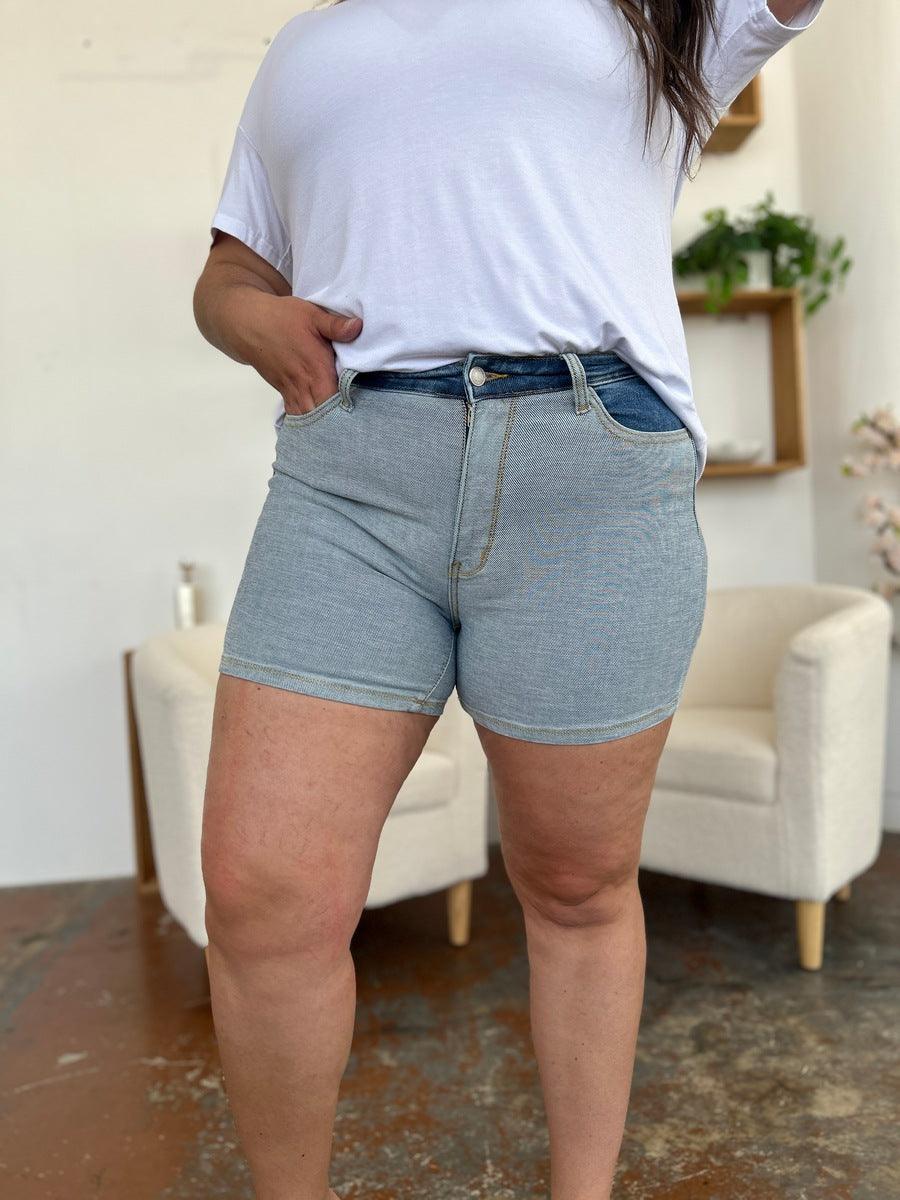 Judy Blue Full Size Color Block Denim Shorts - Hatuti