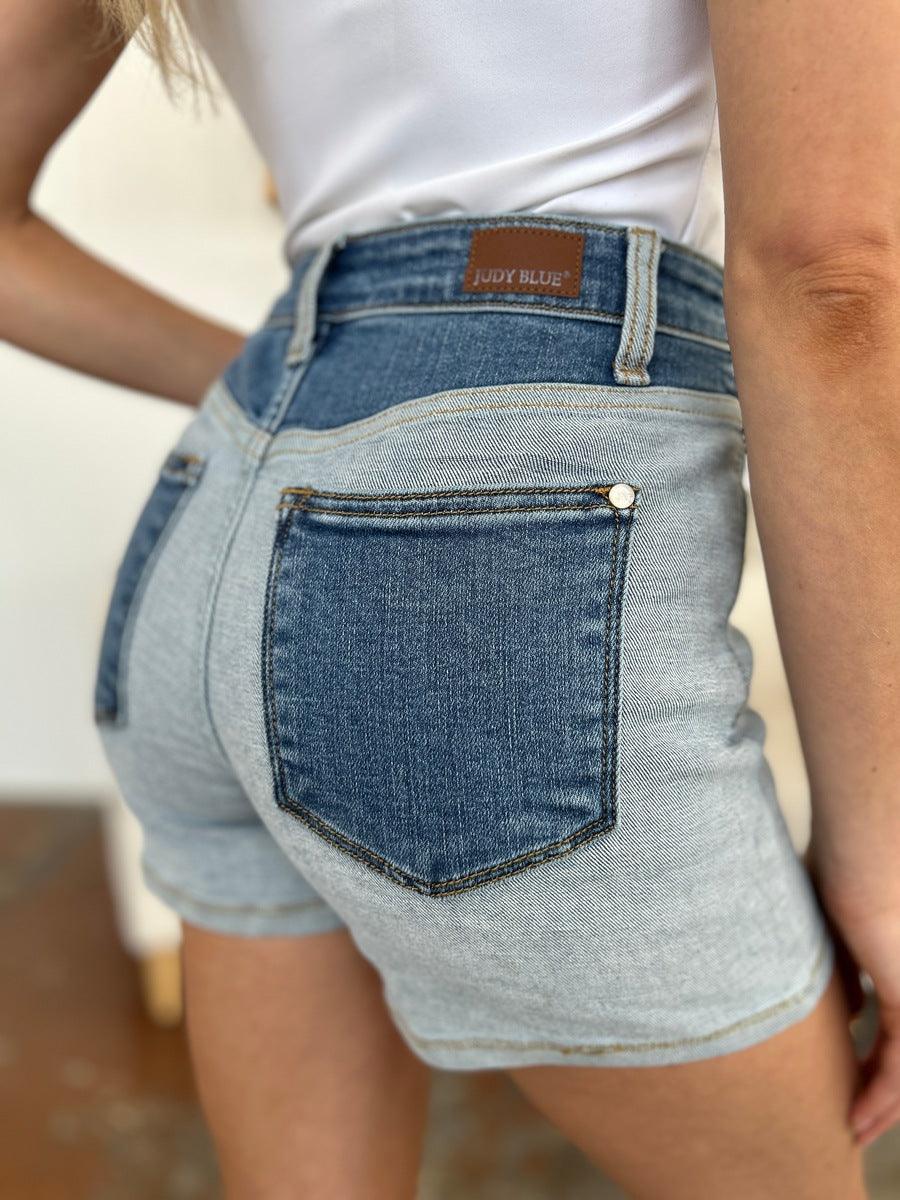 Judy Blue Full Size Color Block Denim Shorts - Hatuti