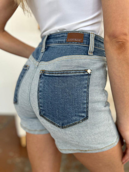 Judy Blue Full Size Color Block Denim Shorts - Hatuti