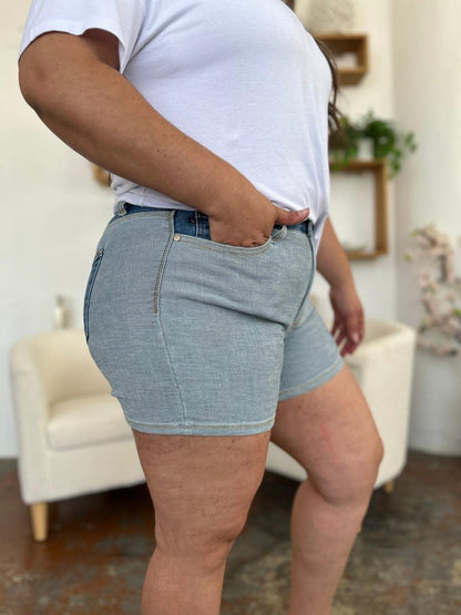 Judy Blue Full Size Color Block Denim Shorts - Hatuti
