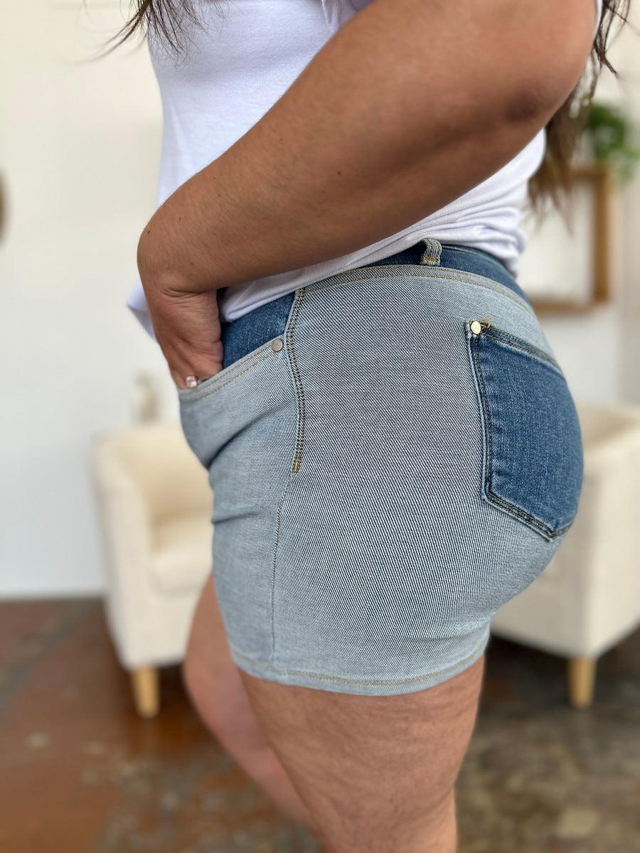 Judy Blue Full Size Color Block Denim Shorts - Hatuti