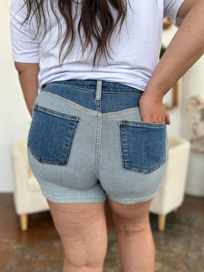 Judy Blue Full Size Color Block Denim Shorts - Hatuti
