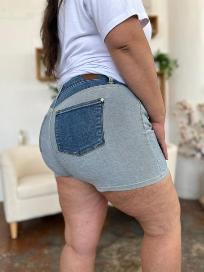 Judy Blue Full Size Color Block Denim Shorts - Hatuti