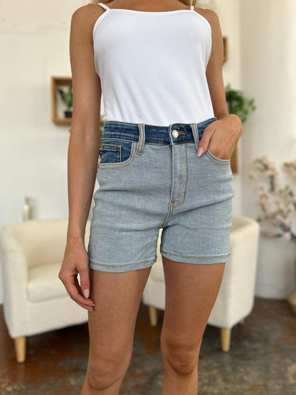 Judy Blue Full Size Color Block Denim Shorts - Hatuti