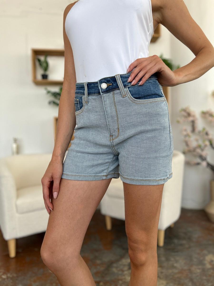 Judy Blue Full Size Color Block Denim Shorts - Hatuti