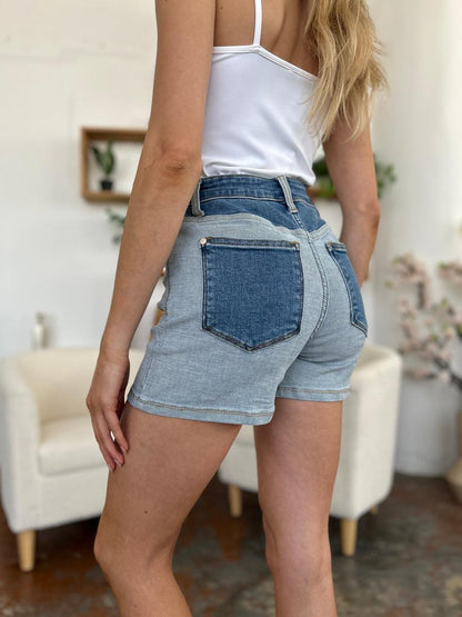 Judy Blue Full Size Color Block Denim Shorts - Hatuti