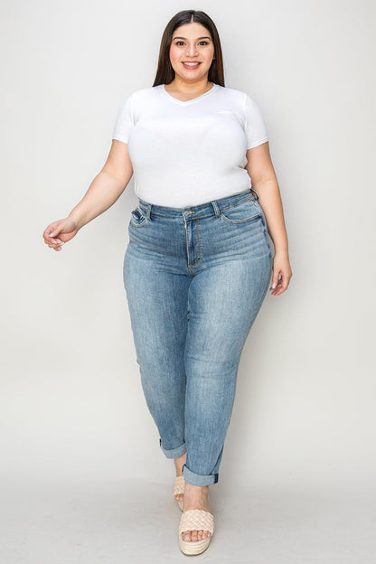 Judy Blue Full Size Cuffed Hem Low Waist Slim Jeans - Hatuti